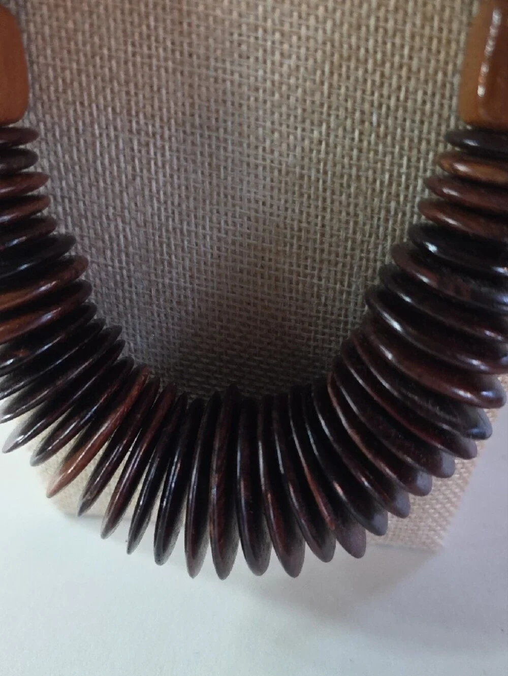 Vintage Wood Disc & Bead Boho Statement Necklace - 22